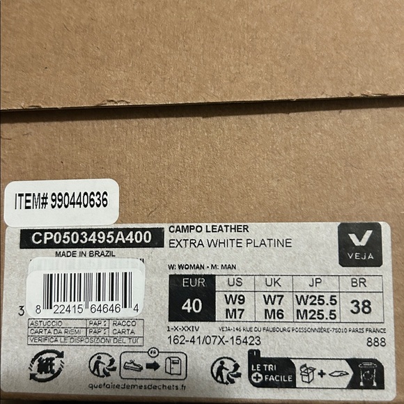 New! Veja White and Gold Sneakers - Picture 6 of 6